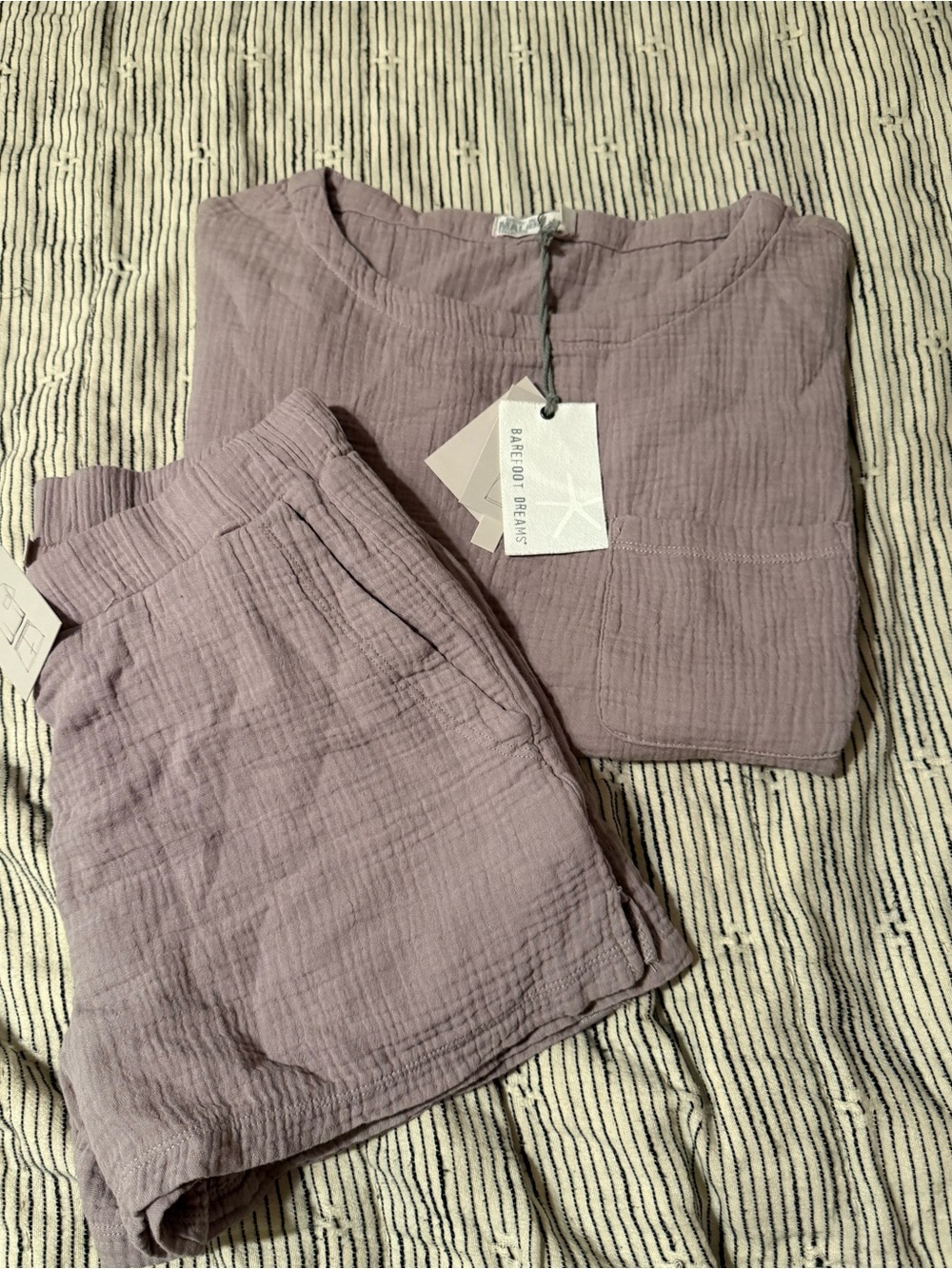 Barefoot Dreams Malibu Collection Sun Soaked Crinkle Cotton Tee & Short Set